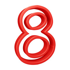 3d red number 8 design for math, business and education concept 