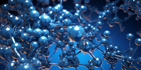Blue molecule structure 3D illustration