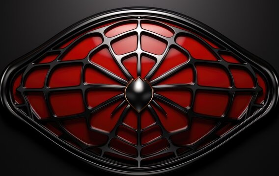 A red and black spider - man logo on a black background. Generative AI image.