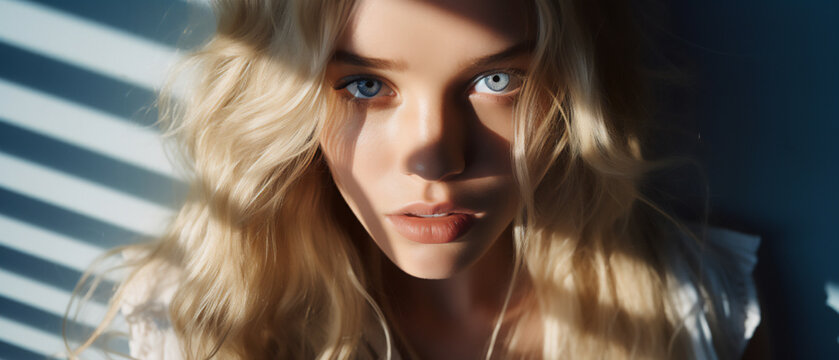 Mujer Rubia de ojos azules muy claros, generative AI