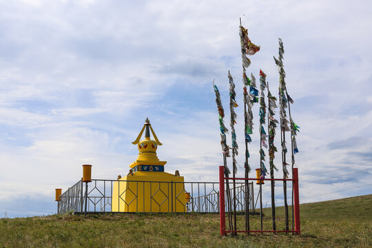 Buddhist stupa or suburgan on the territory of Buryatia.Buddhist architectural and sculptural religious building