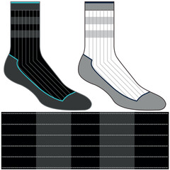 Vector realistic long socks with shadow isolated on white background. Athletic sock clothing mocks the calf. Mockup sportswear template for playing football or basketball.
