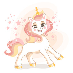 Cute cartoon character happy unicorn vector illustration 4