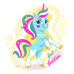 Cute cartoon character happy unicorn vector illustration 6