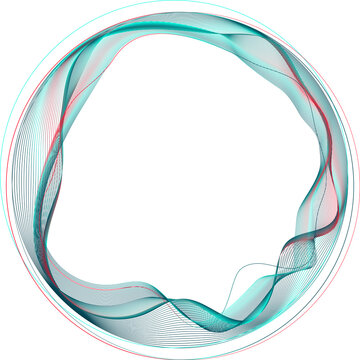 Round frame made of dynamic neon curved lines for technology concepts, user interface design, web design. Red and blue and dark blue lines. Transparent background