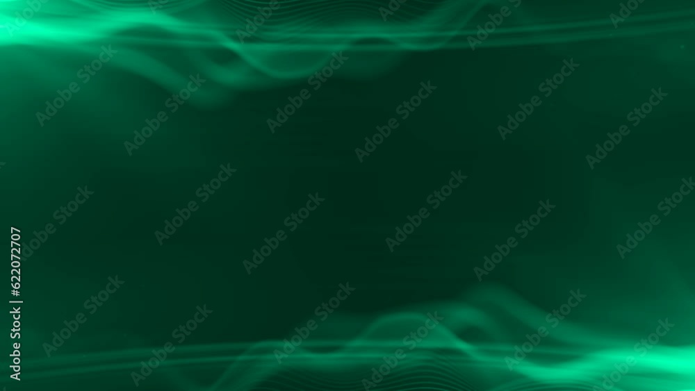 Wall mural beautiful abstract wavy lines technology backdrop green digital particles effect as corporate concep