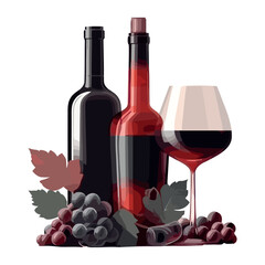 Obraz premium Gourmet red wine bottle and glass with grapes