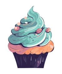 Sweet food cupcake with cute cartoon