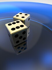 Golden dice on the plate