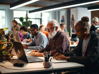 Fototapeta premium A Diverse Group of Senior Individuals Working in a Tech Startup Environment | Generative AI