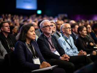 Obraz premium A Group of Individuals Aged 50 and Above Engaged in a Tech Conference | Generative AI