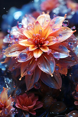 a colorful flower is surrounded by colorful drops on the surface