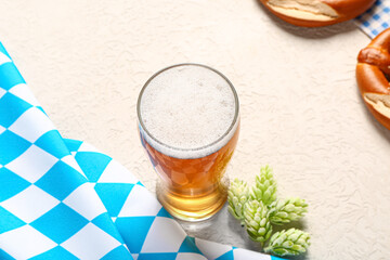 Flag of Bavaria and mug with beer on white background