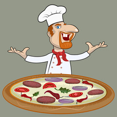 Pizza Funny Chef Cafe Vector Graphic Food