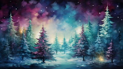 Christmas tree in the night, snow, background