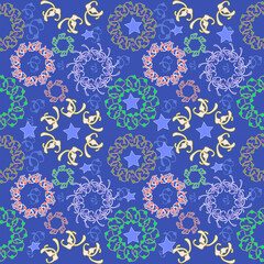 Pattern with flowers, figures, symmetrical vector illustration