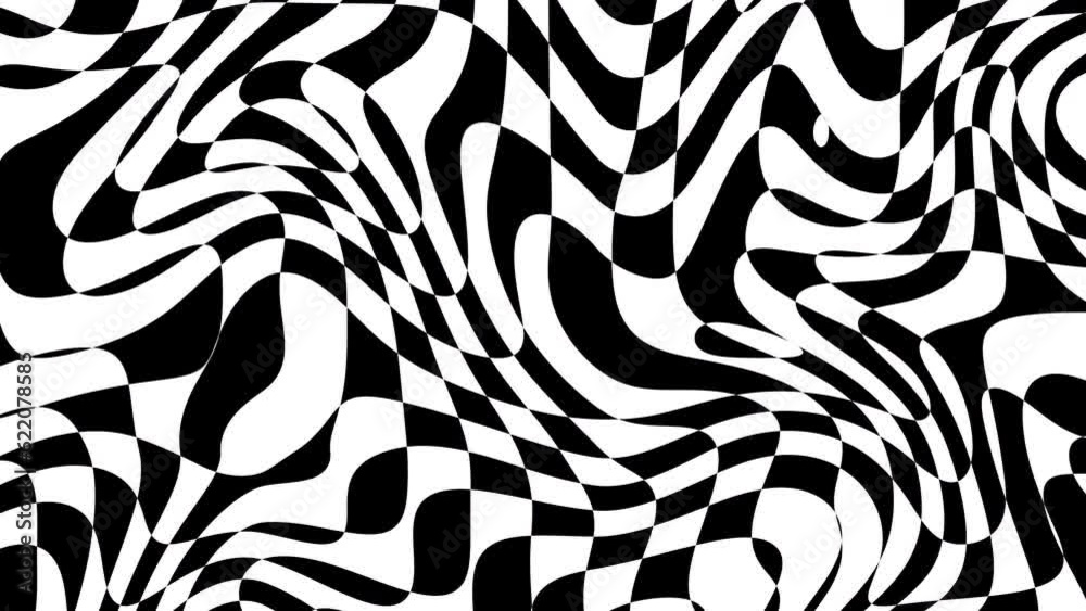 Fototapete Seamless abstract psychedelic wavy background for loop playback. 4k video. Simple black and white colors.