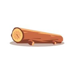 Single wood log isolated on white background, vector cartoon illustration