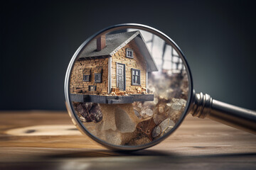 abstract tiny home under a magnifying glass, generative ai