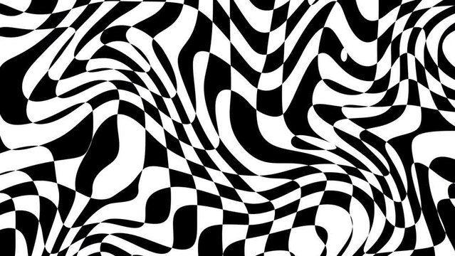 Seamless abstract psychedelic wavy background for loop playback. 4k video. Simple black and white colors.