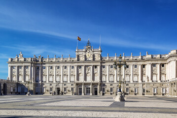 Fototapeta na wymiar The Palacio Real de Madrid or Royal Palace of Madrid is the official residence of the Spanish Royal Family at the city of Madrid, but is only used for state ceremonies.