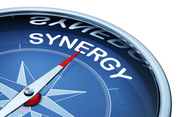 3D rendering of a compass with a synergy icon