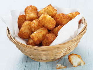 close up of rustic golden potato tater tots