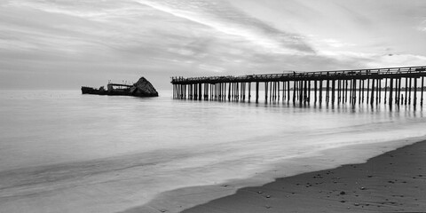 Pier and Concrete Ship - Seacliff  Beach, Aptos, California