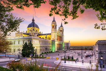 Fototapeta na wymiar Madrid, Spain at La Almudena Cathedral and the Royal Palace.