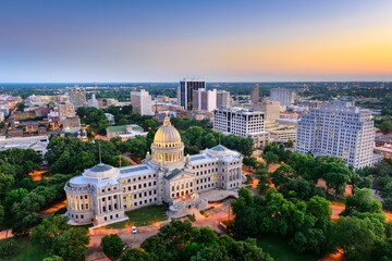 Jackson, Mississippi, USA cityscape at dusk. - obrazy, fototapety, plakaty