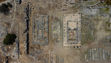 Aerial view of The temple of Leto in Letoon Ancient Greek City.