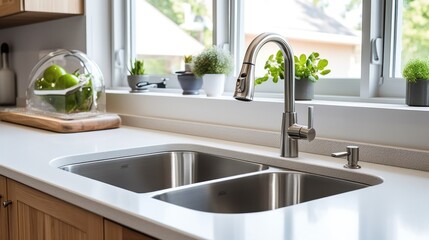 close-up of a kitchen sink .Generative AI. 