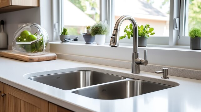 close-up of a kitchen sink .Generative AI. 