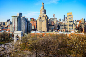 Fototapeta na wymiar Washington Square Park and Greenwich Village Cityscape in New York City.