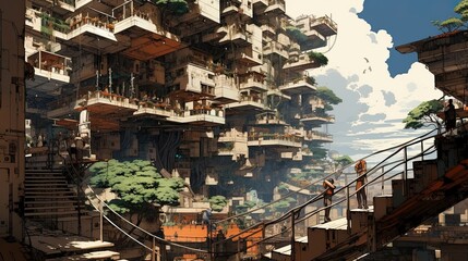 Buddhist temple. AI generated art illustration.