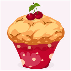 Cupcake with cherry filling on a light background