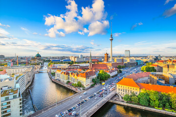 Berlin, Germany viewed from above the Spree River. - obrazy, fototapety, plakaty