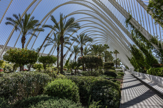 The Umbracle - gateway to the City of the Arts and Sciences (Designed by Santiago Calatrava and Felix Candela), a 1,000 square meters green area. VALENCIA, SPAIN. APRIL 17, 2023.