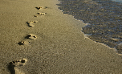 summer footprints in the sand on the beach
