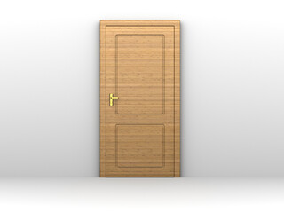3d illustration of wooden door over white background