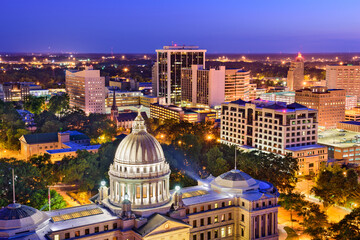 Jackson, Mississippi, USA skyline over the Capitol Building. - obrazy, fototapety, plakaty