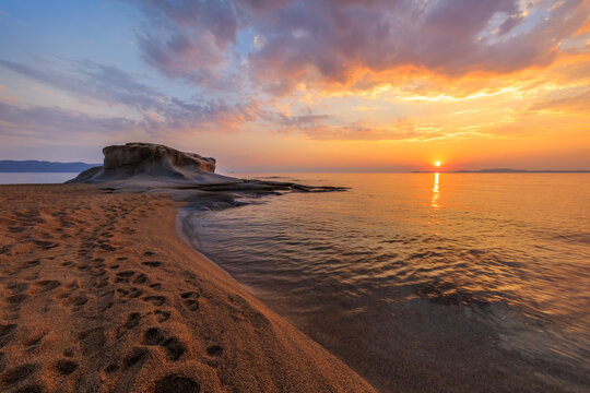 beautiful kakoudia beach at sunrise. Ierissos Grecce