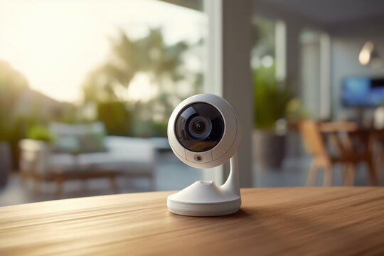 Surveillance camera around the perimeter. Background with selective focus. AI generated, human enhanced