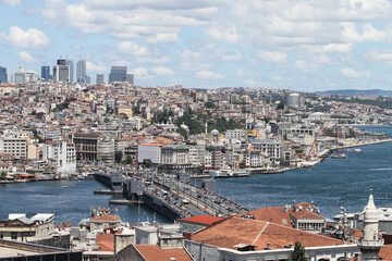 Galata Bridge and Karakoy district in Istanbul city, Turkey