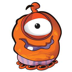 cartoon scene with some funny looking alien isolated illustration for children