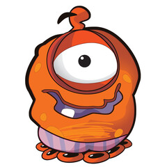 cartoon scene with some funny looking alien isolated illustration for children