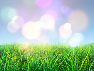 Fototapeta na wymiar 3D render of grass against a bokeh lights background