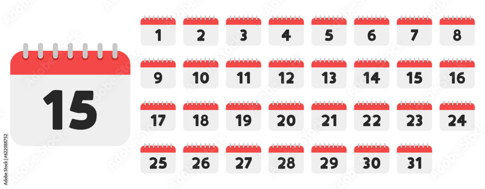 Aufkleber vector calendar icons by month dates. red daily calender icon. set of callendar icons with the dates