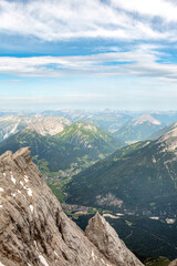 View from mount Zugspitze summit near Garmisch-Partenkirchen, Bavaria, Germany and Tyrol, Austria...