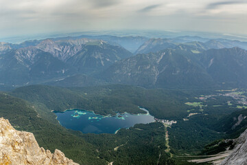 View at lake Eibsee near Garmisch Partenkirchen, Bavaria, Germany, from above